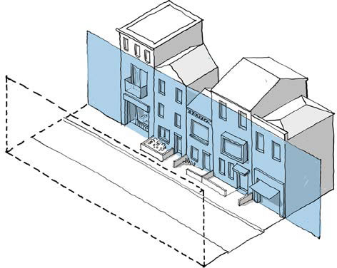 Example of a continuous building line with a limited setback.