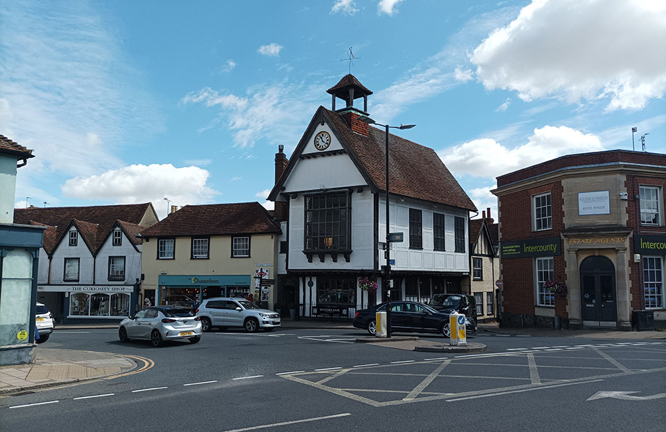 Peg tiled roof, casement windows, and historic detailing on Market Street.