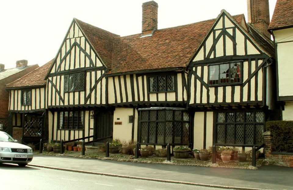 Timber frames and peg tiled roof on Lower Street.