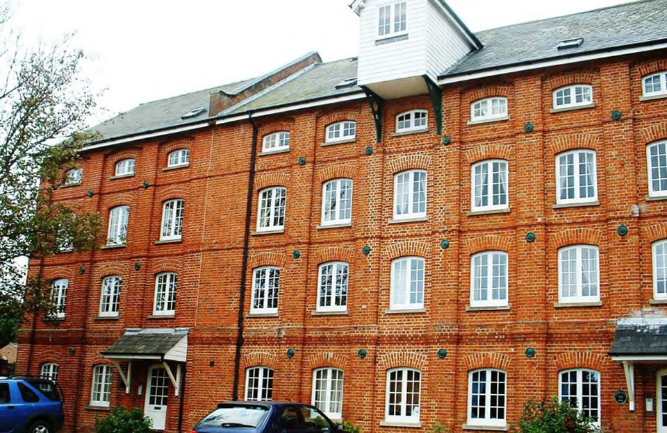 Simple brick flats with slate roofs at Kings Granary and Eggary, Great Chesterford- historic links to the mill and with this part of the community’s industrial heritage.