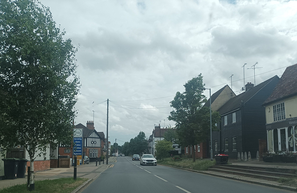 Street trees and footpaths separated by green verge on the High Street, Newport.