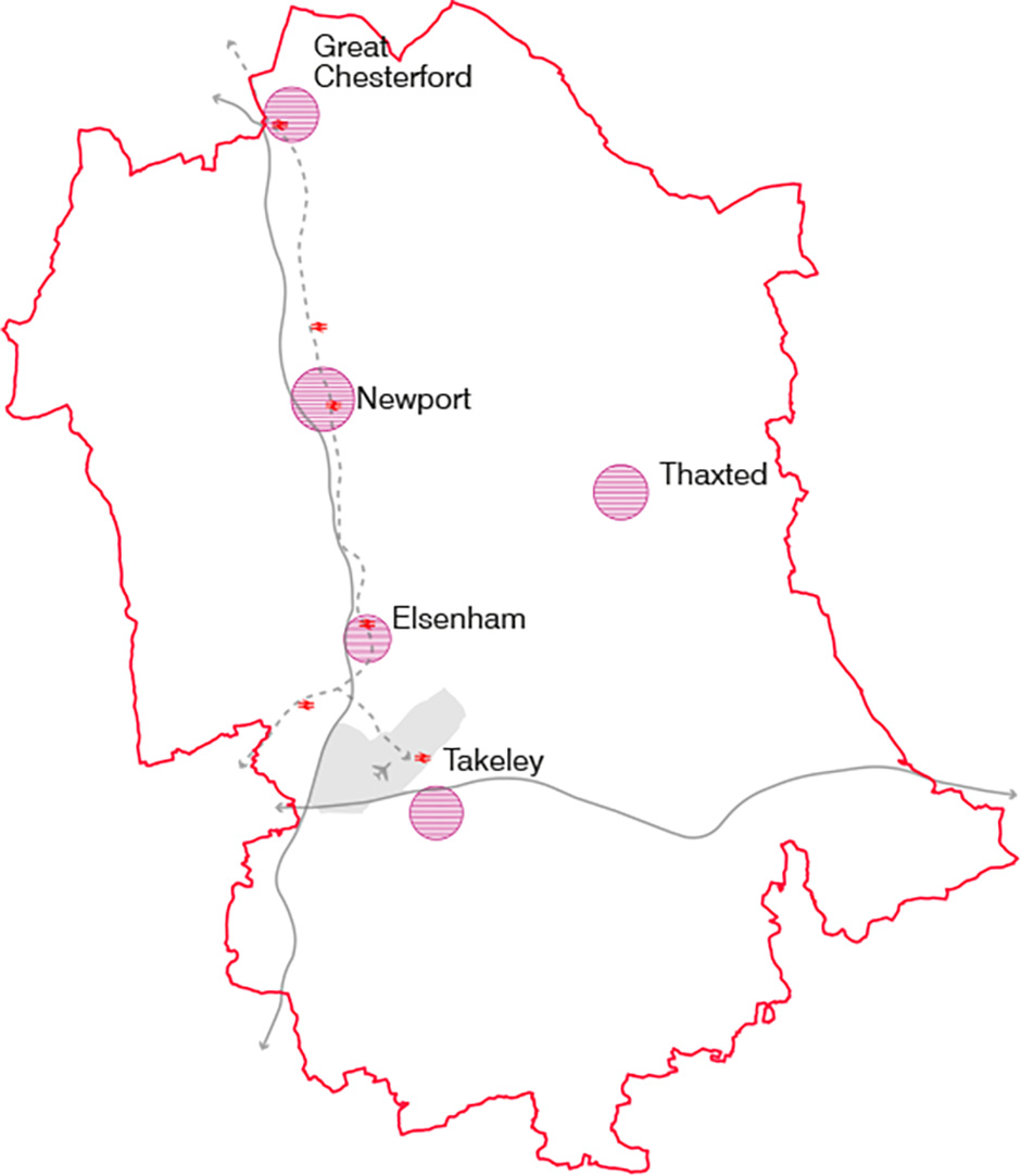 Key Rural Settlements in Uttlesford highlighted in pink.