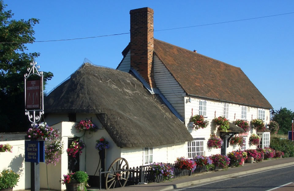 The Axe pub uses rural materials while maintaining its function as a key landmark within Aythorpe Roding.