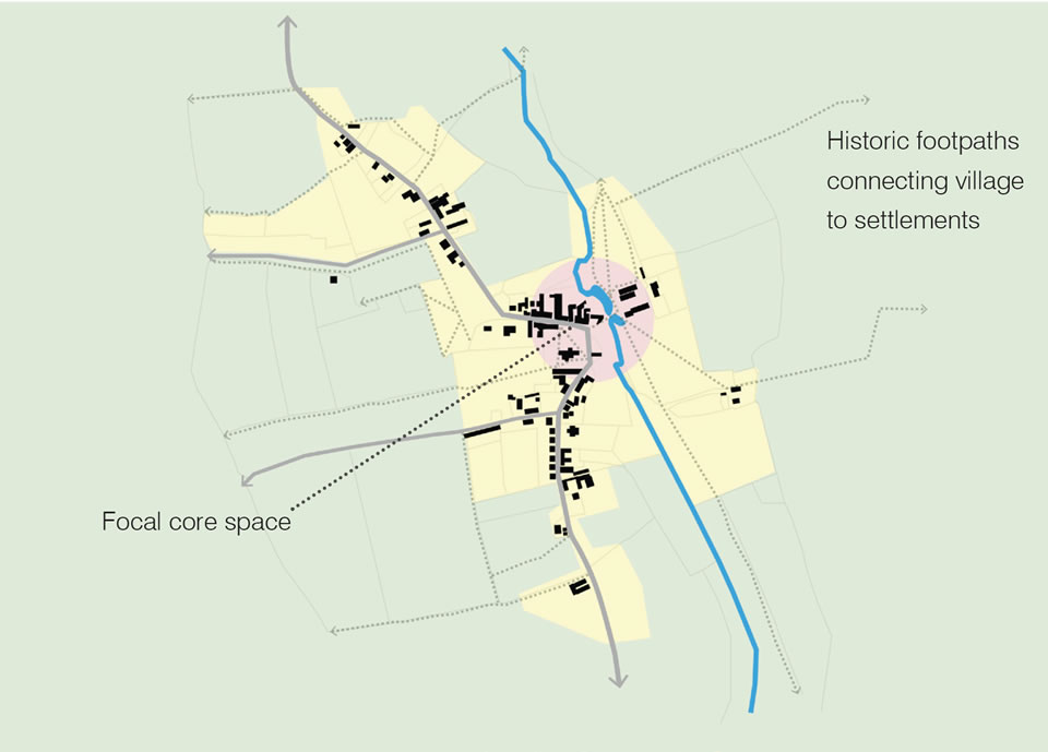 Historic settlement structure of Manuden from 1888-1913, with contemporary extents.